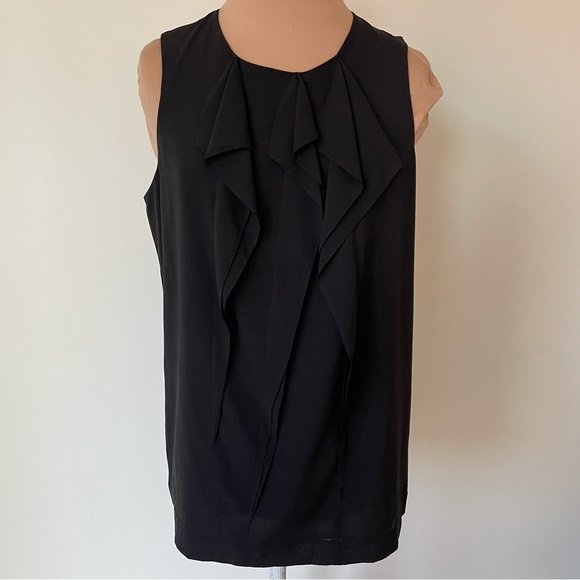 Vince Black Silk Ruffled Crew Neck Sleeveless Blouse V094010267 EUC Size 4 - Picture 1 of 8